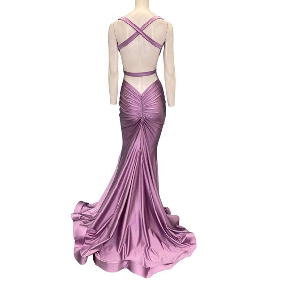 Jessica Angel 737 Criss Cross Strappy V-neck Gown Lavender Mist Small NWT - Picture 2 of 5
